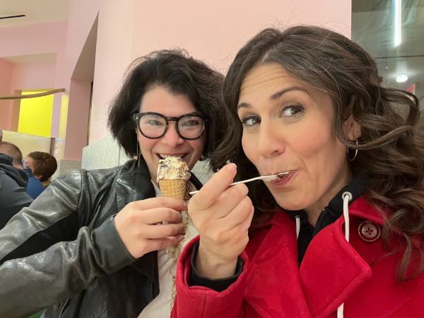 Karoun Demijian eating late-night ice cream with her best friend. 